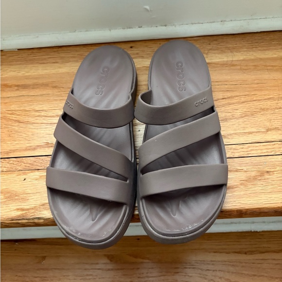 CROCS Taupe Triple Strap Slides - Picture 1 of 2